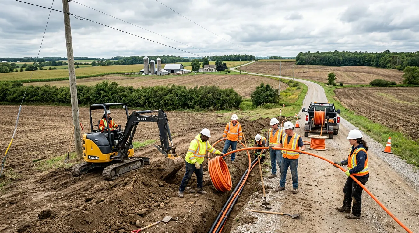 Go Fibre crew on a rural fibre optic job site